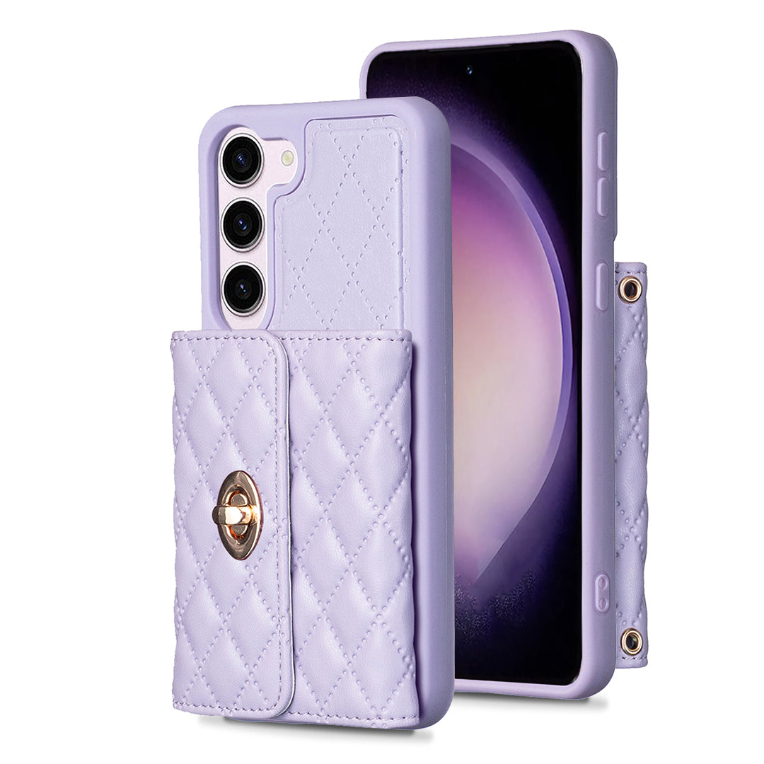 BF21-Style Cell Phone Cover for Samsung Galaxy S23 PU Leather TPU Phone Case with Card Holder Strap BF21-Style Cell Phone Cover for Samsung Galaxy S23 PU Leather TPU Phone Case with Card Holder Strap